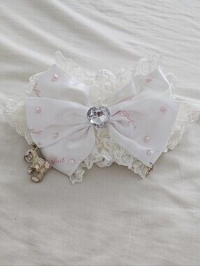 La Pafait Rare Gyaru Lolita Teddy Bear Charm Rhinestone Pearl Leg Garter